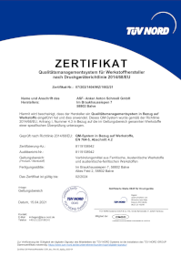 Pressure Equipment Directive 2014/68/EU Quality management system for material manufactures since 2011